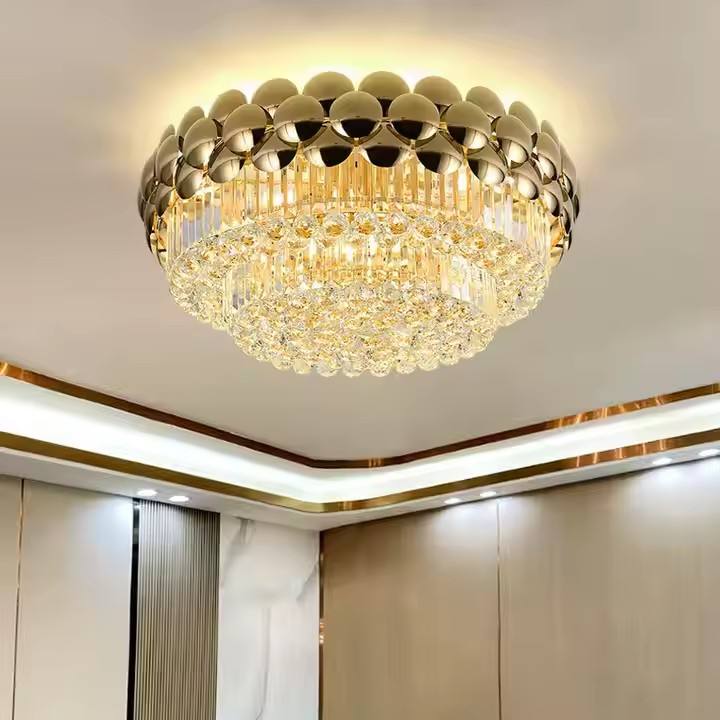 Crystal Ceiling Light - Round Textured Ring